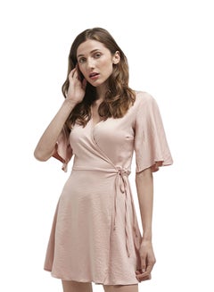 Buy Tie Detailed Dorysa Wrap Dress Nude in UAE