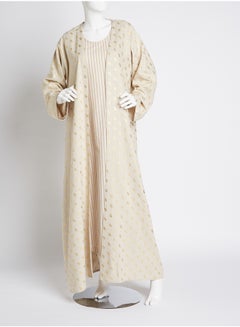 Buy Round Neck Abaya With Dress Beige in UAE