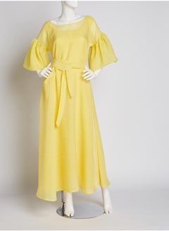 Buy Bell Sleeves Midi Dress Yellow in UAE