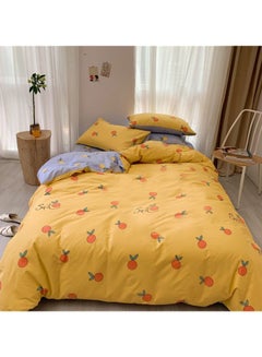 اشتري طقم شرشف سرير مزين بطبعة من 3 قطع قطن أصفر/ برتقالي Single في الامارات