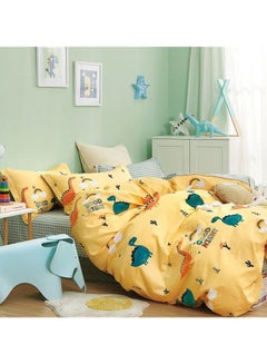 Buy 4-Piece Printed Bedding Set cotton Yellow/Blue/Orange Single in Saudi Arabia