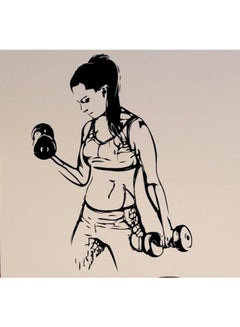 Buy Girl With Dumbbells Self-Adhesive Decorative Wall Sticker Black 90 x 60cm in Egypt