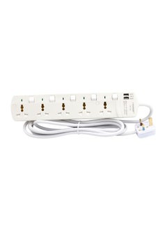 Buy 5-Way Universal Power Extension Socket With 2 USB Port White in UAE