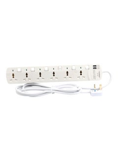 اشتري 6-Way Universal Power Extension Socket With 2 USB Port أبيض 40x5x13سم في الامارات