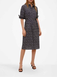 Buy Allover Printed Shirt Dress Navy/White in UAE