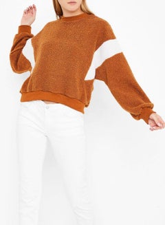 Buy Polyester Crew Neck Sweater Brown in Saudi Arabia