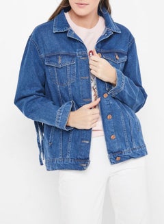 Buy Fringe Detailed Denim Jacket Blue in UAE