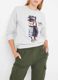 Buy Sequin Detailed Sweatshirt Grey in Saudi Arabia