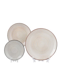 Buy 3-Piece Japanese Round Underglaze Color Ceramic Dinnerware Plates Beige in UAE