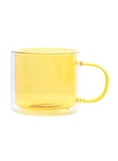 Buy Double Glass Cup With Handle Yellow 8.5x8.5x7.5cm in UAE