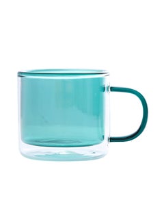 Buy Double Glass Cup With Handle Green 8.5x8.5x7.5cm in Saudi Arabia