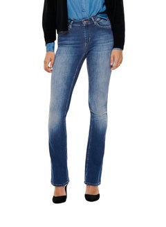 Buy Classic Style Washed Flared Jeans Blue in Saudi Arabia