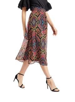 Buy Casual Retro Print Skirt Multicolour in UAE