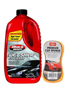Buy Wet Shine Car Wash Shampoo And Premium Car Cleaning Sponge Set in Saudi Arabia