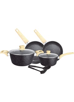 Buy 8-Piece Premium Granite Coated Aluminium Cookware Set Black in UAE