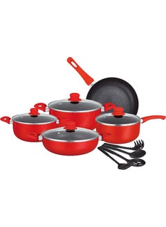 Buy 13-Piece Non-Stick Aluminium Cookware Set Red in UAE