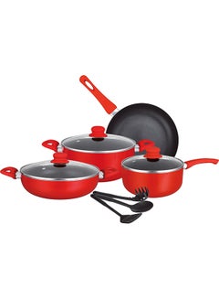 Buy 10-Piece Non-Stick Aluminium Cookware Set Red in UAE