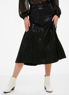 Buy Pleated Shimmer Midi Skirt Black in UAE