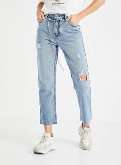 Buy Onlerin Ankle Ripped Jeans Blue in Saudi Arabia