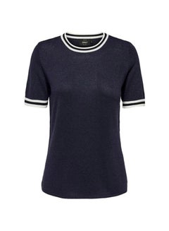 Buy Ribbed Round Neck Top Blue in UAE