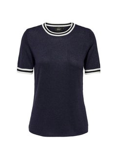 Buy Ribbed Round Neck Top Blue in Saudi Arabia