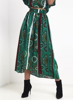 Buy Multi Print Maxi Skirt Green in UAE