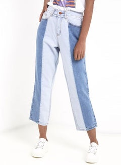 Buy Two Tone Cropped Jeans Blue/White in UAE