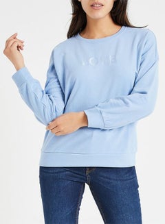 Buy Text Embroidered Round Neck Sweatshirt Blue in Saudi Arabia