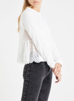 Buy Embroidered Lace Trim Sweatshirt White in UAE