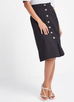 Buy Button Through A-Line Midi Skirt Black in UAE