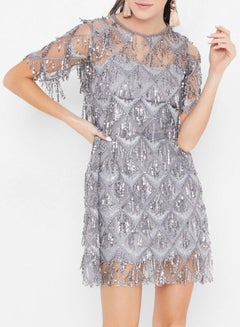 Buy Sequin Detailed Mini Dress Grey in Saudi Arabia