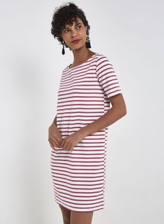 Buy Round Neck Ingrid Striped Dress Red in Saudi Arabia