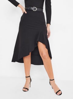 Buy Asymmetrical Ruffled Hem Skirt Black in Saudi Arabia