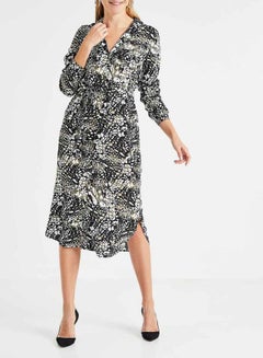 Buy Printed Midi Shirt Dress Black in UAE