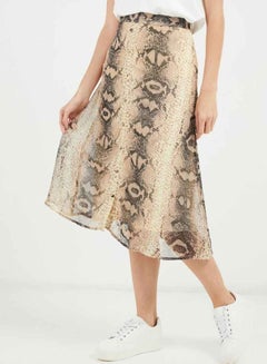 Buy Snake Print Midi Skirt Warm Sand in Saudi Arabia