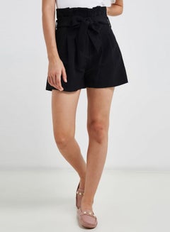 Buy Paperbag Waist Shorts Black in Saudi Arabia