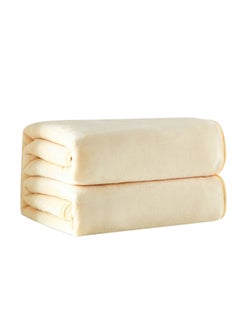 Buy Flannel Fleece Bed Blanket combination Beige in Saudi Arabia