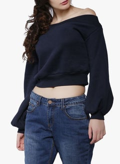 Buy Off Shoulder Sweatshirt Navy in UAE