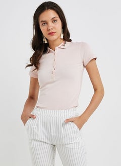 Buy Floral Printed Polo Pale Pink in UAE