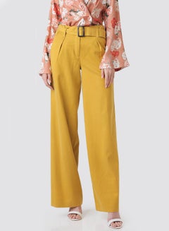 Buy Classic High Waist Trousers With Belt Yellow in UAE