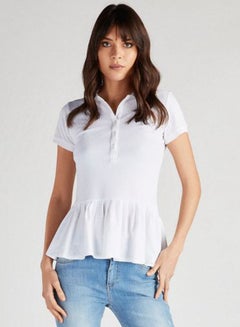اشتري Ruffle Hem Polo Shirt أبيض في الامارات