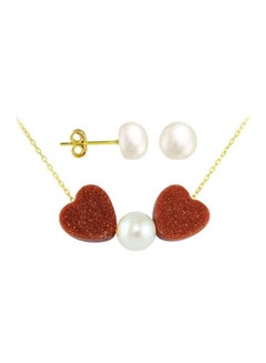 Buy 18 Karat Solid Gold Heart Sunstones And Pearl Set in UAE