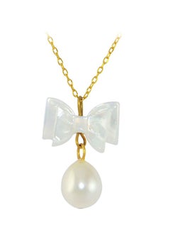 Buy 10K Gold Pearl And Bow Mother Of Pearl Necklace in UAE