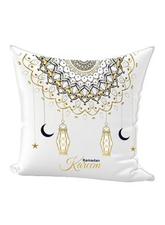 Buy Ramadan Kareem Printed Throw Pillow White/Gold/Black 65x65cm in UAE