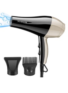 Buy Professional Hair Dryer With 2 Nozzle Black/Gold in UAE