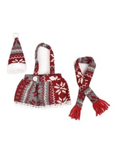 Buy 3-Piece Knitted Wine Bottle Cover Set Red/Grey/White 48x3cm in Saudi Arabia