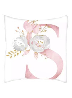 Buy S-Letter Floral Design Cushion Cover White/Pink 45x45cm in Saudi Arabia