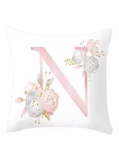 Buy Initial N Printed Cushion Cover White/Pink/Blue 45x45cm in Saudi Arabia