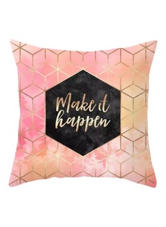 Buy Make It Happen Printed Cushion Cover Pink/Black/Gold 45x45cm in UAE