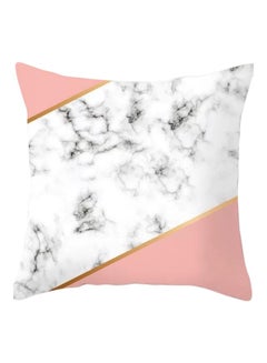 Buy Marble And Geometric Pattern Cushion Cover White/Pink/Black 45x45cm in Saudi Arabia